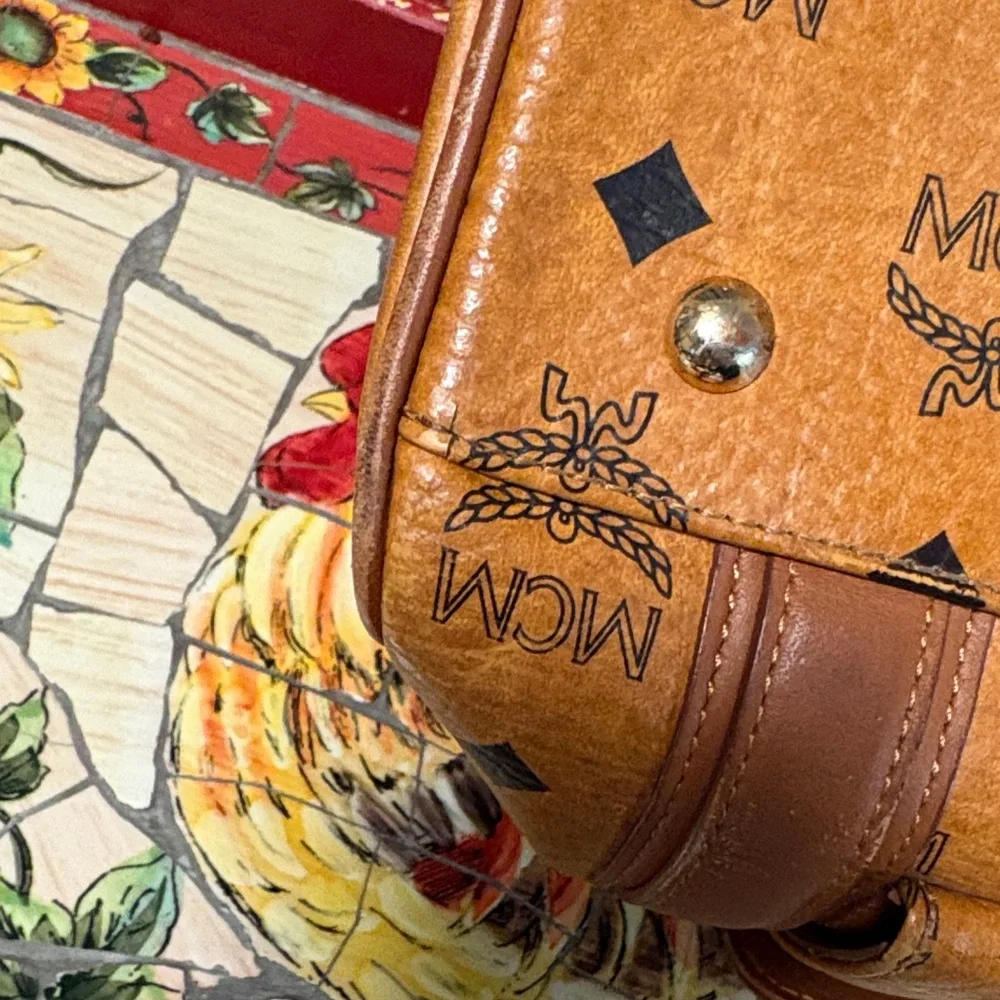 MCM Cognac Leather Satchel with Gold Accents - Picture 7 of 16